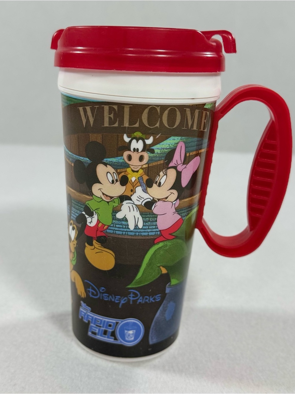 Walt Disney World Resort "Rapid Fill" Refillable Souvenir Mug Red Mickey Mouse